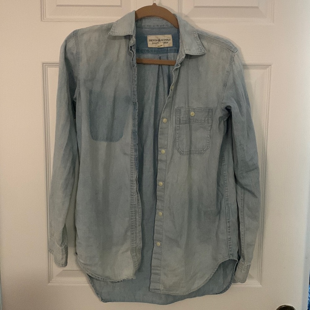 Ralph Lauren, denim, oversized, button-down shirt, size x-small